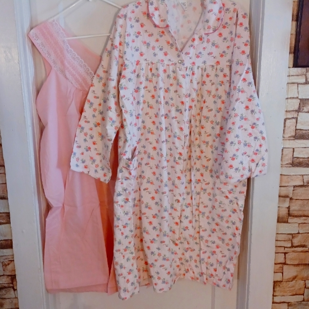 Floral Pink Women's  Flannel Robe Set And Gown Set XXXlarge